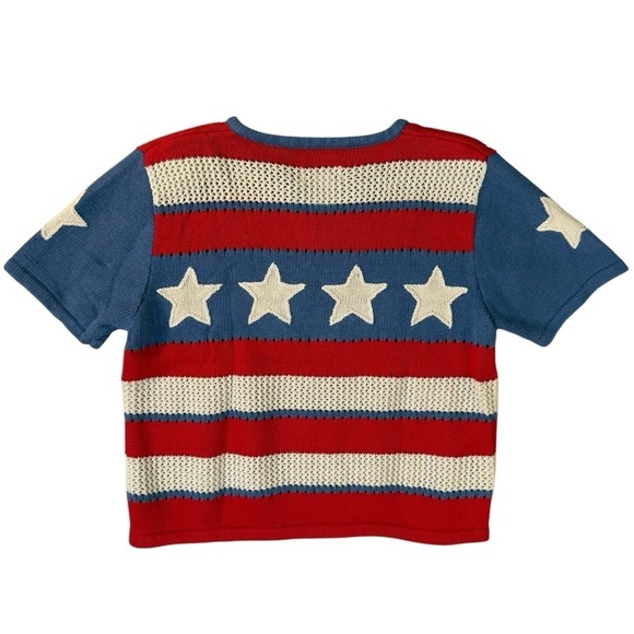 VINTAGE Y2K Americana Crochet American Flag 4th of July Shirt Womens Size Medium - Picture 3 of 6